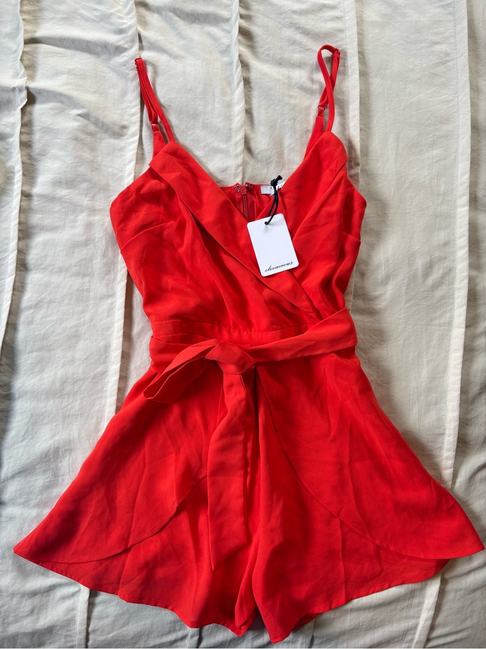 These Three Boutique Bright Red Sleeveless Wrap Romper
